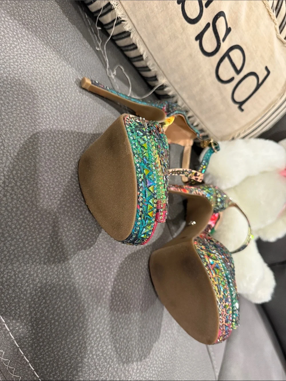 Thalia Sodi Multicolor Studded T-Strap Platform Heels